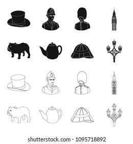 breed dog, teapot, brewer .England country set collection icons in black,outline style vector symbol stock illustration web.