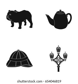 breed dog, teapot, brewer .England country set collection icons in black style vector symbol stock illustration web.