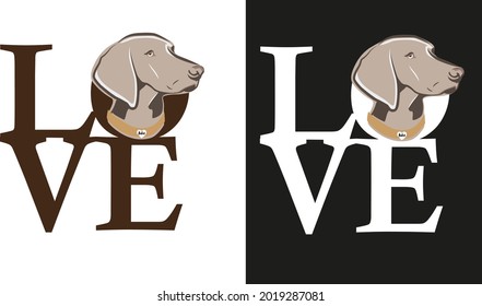 vectorial Weimaraner de raza, con las letras que harán la palabra AMOR y también sólo