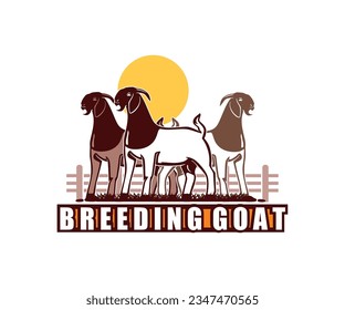 BREEDING BOER FARM LOGO, silhouette of happy goats standing vector illustrations.