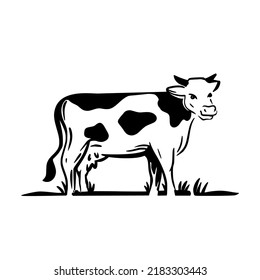 Breeding cow. Grazing cattle. Animal husbandry. Vector sketch illustration