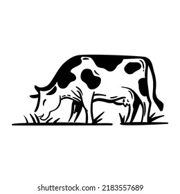 Breeding cow. Grazing cattle. Animal husbandry. Happy smiling cow. Vector sketch illustration