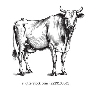 Criando vaca. ganado de pastoreo. cría de animales. ganado. boceto vectorial.