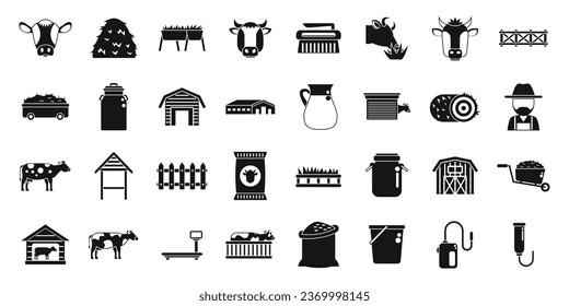 Breeding cows icons set simple vector. Cattle milk. Eat dairy animal