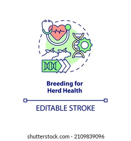 Breeding for herd health concept icon. Positive impact on animal production abstract idea thin line illustration. Isolated outline drawing. Editable stroke. Roboto-Medium, Myriad Pro-Bold fonts used