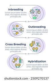 Secuencia de Vertical infográfica de técnicas de cría. Tecnología genética, terapia genética. Infografía de visualización con 4 pasos. Círculos en el flujo de trabajo