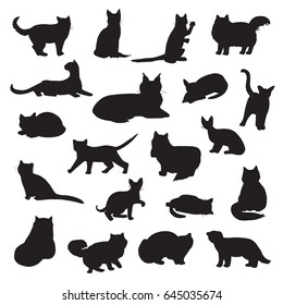 Breeds Cats Vector Silhouette Illustrations Set Stock Vector (Royalty ...