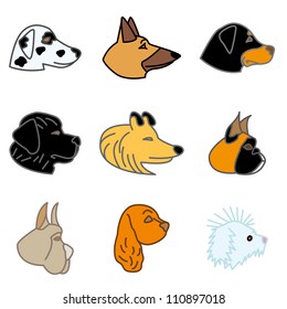 breeds of dogs icons in vector