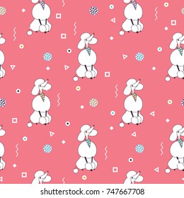Breeds of dogs, Poodle. Seamless pattern. Minimalism. Dog is a symbol of 2018 on the Chinese calendar. Vector illustration