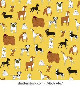 Breeds of dogs Seamless pattern. Minimalism. Dog is a symbol of 2018 on the Chinese calendar. Vector illustration
