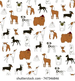 Breeds of dogs Seamless pattern. Minimalism. Dog is a symbol of 2018 on the Chinese calendar. Vector illustration