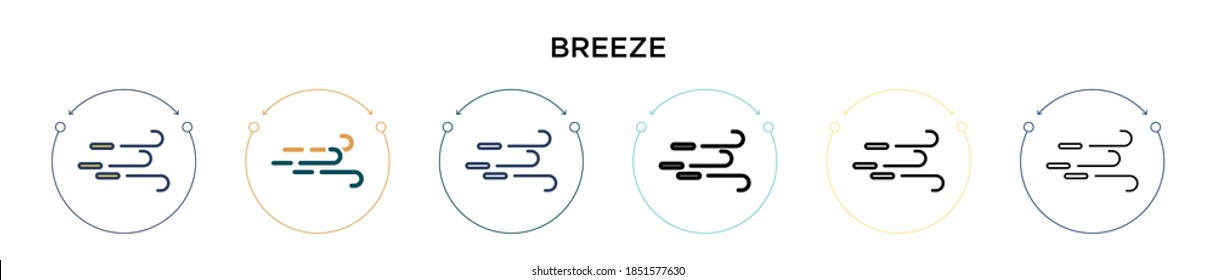 Breeze icon in filled, thin line, outline and stroke style. Vector illustration of two colored and black breeze vector icons designs can be used for mobile, ui, web