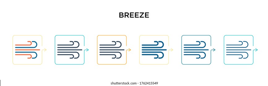 Breeze vector icon in 6 different modern styles. Black, two colored breeze icons designed in filled and outline stroke style. Vector illustration can be used for web, mobile, ui.