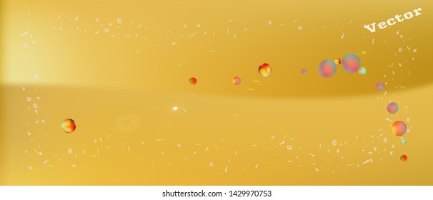 Breezy space and confetti signs. Liquid colorific illustration. Background mesh. Ultra Wide background art inspire. Colorful pristine abstraction. Gold colored.