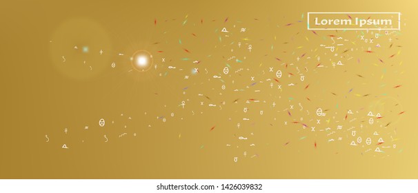 Breezy space and signs confetti. Background color. Minimal colorific illustration. The good Ultra Wide themed background illustration. Colorful pure abstraction. Gold colored.