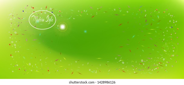 Breezy space and signs confetti. Background blend. Minimal colorific illustration. A Ultra Wide themed background illustration. Colorful cool abstraction. Green colored.