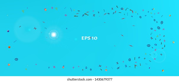 Breezy space and signs confetti. Signs colorific illustration. Background mesh. A Ultra Wide themed background illustration. Colorful pure abstraction. Azure main theme.