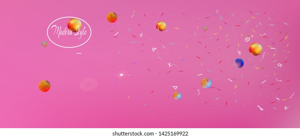 Breezy space and signs confetti. Minimal colorific illustration. Background color. Ultra Wide background texture. Colorful net abstraction. Pink colored main theme.