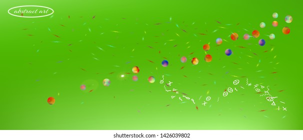 Breezy space and signs confetti. Minimal colorific illustration. Background blend. Ultra Wide background art inspire. Colorful breezy abstraction. Green colored.