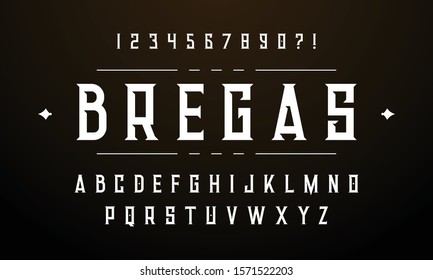 Bregas: Lettering Minimalist Fashion Designs. Vintage typeface uppercase. Alphabet a to z vector illustration.