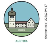 Bregenz. Cities and towns in Austria. Flat landmark