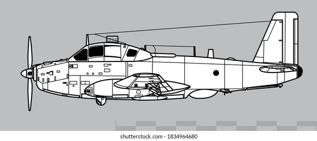 Breguet 1050 Alize. Vector drawing of anti-submarine aircraft. Side view. Image for illustration and infographics.
