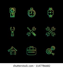 Breifcase setting  car  Watch  time  clock  alaram  day  timers  icon vector design  flat  collection style creative  icons  setting  gear
