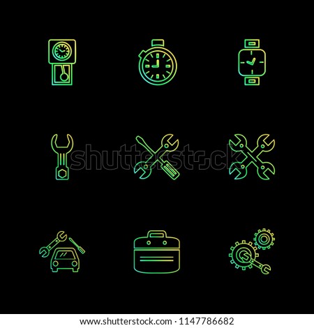 Breifcase setting  car  Watch  time  clock  alaram  day  timers  icon vector design  flat  collection style creative  icons  setting  gear