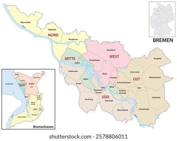 Bremen, Bremerhaven administrative map, Germany