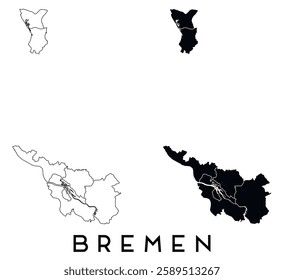 Bremen city map by regions in Germany vector black border