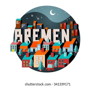 Bremen in Germany is Beautiful city to visit on holiday, vector cartoon illustration