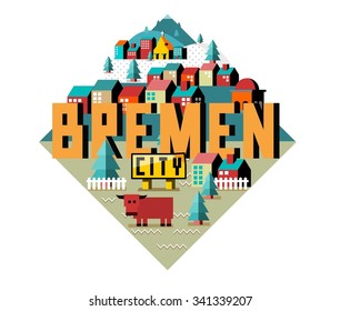 Bremen in Germany is Beautiful city to visit on holiday, vector cartoon illustration