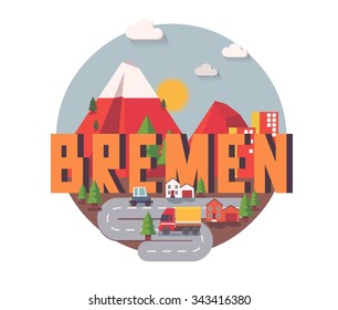 Bremen in Germany is Beautiful city to visit on holiday, vector cartoon illustration