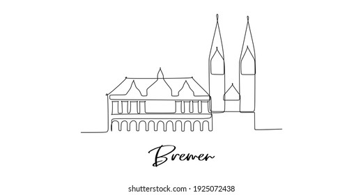 Bremen Germany landmark skyline - Continuous one line drawing
