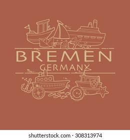 Bremen, Germany port city symbol, vector illustration