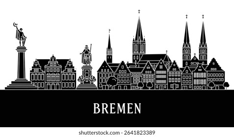 Bremen Germany Skyline Black and White Vector.
