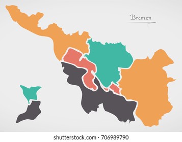 Bremen Map with boroughs and modern round shapes