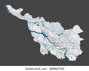 Bremen map. Detailed map of Bremen city administrative area. Cityscape panorama. Royalty free vector illustration. Linear outline map with highways, streets, rivers. Tourist decorative street map.