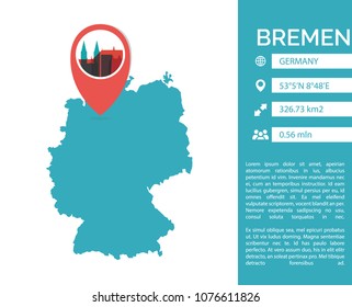 Bremen map shape vector infographics template. Modern city data statistic isolated illustration