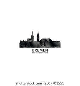 Bremen panorama, vector badge, skyline logo and icon. Germany city horizon logotype with landmarks and building silhouettes. Isolated foggy abstract gradient graphic