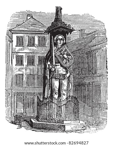 Bremen Roland, statue, Bremen, Germany, old engraved illustration of Bremen Roland, statue, Bremen, Germany, 1890s. Trousset encyclopedia (1886 - 1891).