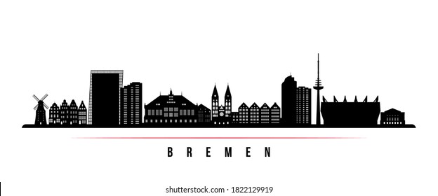 Bremen skyline horizontal banner. Black and white silhouette of Bremen City, Germany. Vector template for your design. 