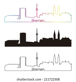 Bremen skyline linear style with rainbow in editable vector file