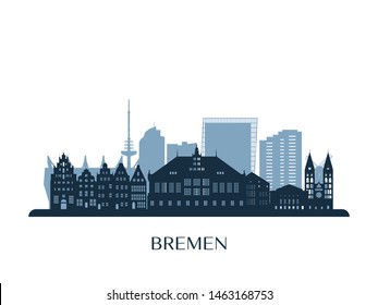 Bremen skyline, monochrome silhouette. Vector illustration.