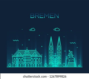 Bremen skyline, northwestern Germany. Trendy vector illustration, linear style