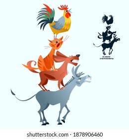 ”The Bremen Town Musicians” (German: Die Bremer Stadtmusikanten). German fairy tale. Vector illustration