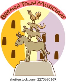 bremen town musicians, donkey, dog, cat, rooster vector illustration