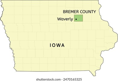 Bremer County and city of Waverly location on Iowa state map