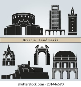 Brescia landmarks and monuments isolated on blue background in editable vector file