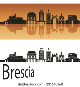 Brescia skyline in orange background in editable vector file